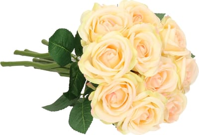 Top Art Kunstbloemen boeket roos Nina - 10x - creme wit - 27 cm - kunststof steel - decoratie bloemen