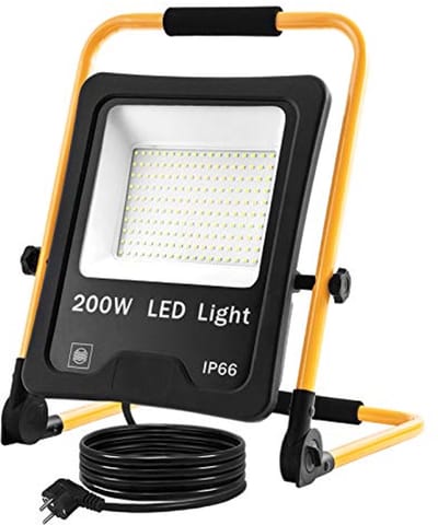 Draagbare LED Bouwlamp 200W met Inklapbare Beugel en 3m Netsnoer - IP66 Waterdicht en Verstelbaar