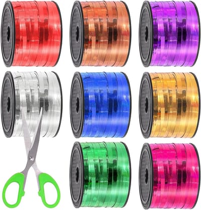 9-delige set van 800 yards zelfklevend krullint in 8 kleuren, 1/5" breed, ideaal voor feestelijke versieringen, cadeau-inpakken en ballonnen.