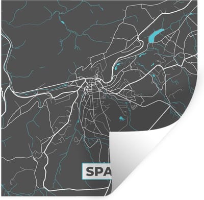 Muurstickers - Sticker Folie - Plattegrond – Spa – Blauw – Stadskaart - Kaart - België - 100x100 cm - Plakfolie - Muurstickers Kinderkamer - Zelfklevend Behang XXL - Zelfklevend behangpapier - Stickerfolie