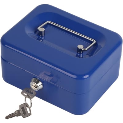 Mini Caisse Portable 6 pouces Verrouillable Sécurité Boîte Coffre-fort pour Argent avec Serrure à Clé Usage Domicile BureauBleu bleu
