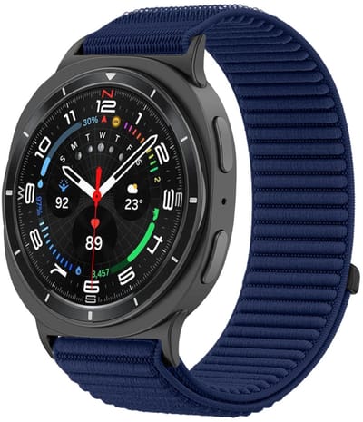 Nylon bandje - geschikt voor Samsung Galaxy Watch 8 (40mm) / Galaxy Watch 8 (44mm) / Galaxy Watch 8 Classic - ribbel met klittenbandsluiting - donkerblauw
