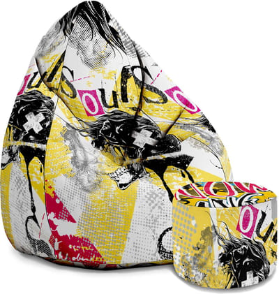 DreamRoots Velvet Zitzak voor Volwassenen – Luxe Beanbag met Voetsteun en Afneembare Hoes – Inclusief Vulling – 80x80x120 cm - Screaming Faces