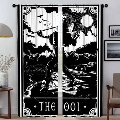 Shades Deadly Tarot De Zon Metalen Bord Keukengordijnen 2 Stuks Gordijnen Kinderkamer Halloween Decoratie Scheidingswand Raamgordijn W50xH70cmx2pcs-CL