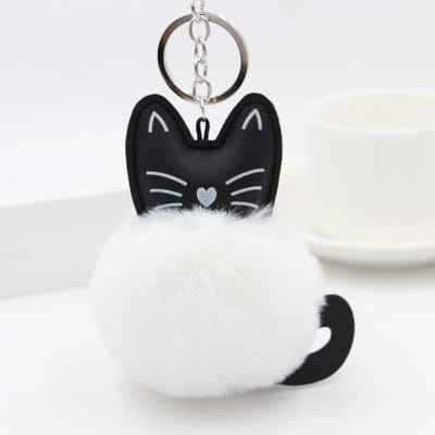 DAEBAK Kat Zachte Pompom Bontbal Sleutelhanger - Vrouwen Accessoires - Sleutelhanger - Wit