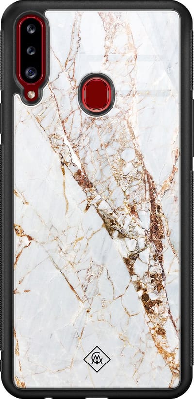 Casimoda® hoesje - Geschikt voor Samsung Galaxy A20s - Marmer Goud - Luxe Hard Case Zwart - Backcover telefoonhoesje - Goudkleurig