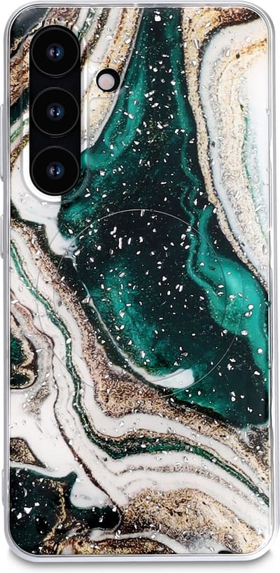 Casemania Hoesje Geschikt voor Samsung Galaxy S25 - Groen - Marmer Back Cover met Camera Bescherming - Geschikt voor MagSafe