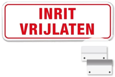 Bord Inrit Vrijlaten - Weerbestendig Aluminium - 40x15 cm - Bevestiging: Met muur-/ wandmontage beugels