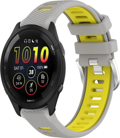 Siliconen bandje - geschikt voor Xiaomi Mi Watch / Watch 2 (PRO) / Watch S1 / Watch S1 Pro / Watch S2 / Watch S3 / Watch S4 / Watch S5 / Haylou / Redmi Watch 5 Active & Lite - grijs-geel