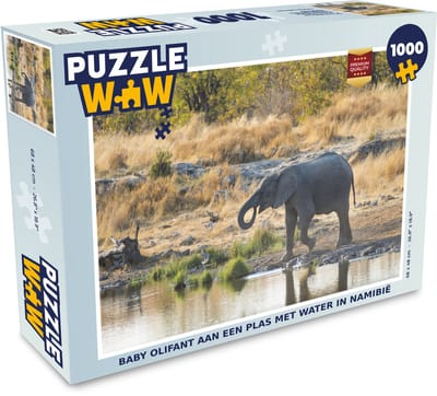 Puzzel Baby olifant aan een plas met water in Namibië - Legpuzzel - Puzzel 1000 stukjes volwassenen