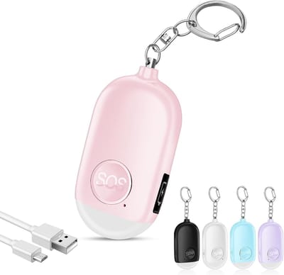 Veiligheidsalarm voor vrouwen - 130 dB luide beveiligingssirene - USB oplaadbaar - Waterdicht - Met LED-zaklamp - Paniekknop of trekpin alarmapparaat sleutelhanger - Veiligheidsalarm - Voor meisjes, kinderen, oudere studenten