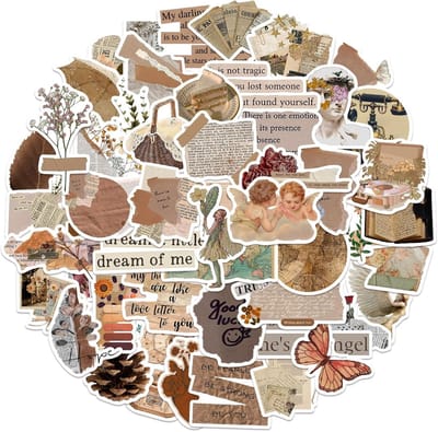 Pack van 52 Vintage Stickers - Waterproof Aesthetic Stickers voor Waterflessen - Scrapbooking - Laptops - Gitaren - Skateboard - Sticker Decoraties voor Volwassenen en Kinderen