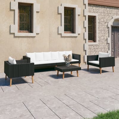 vidaXL - 4-delige - Loungeset - met - kussens - poly - rattan - zwart