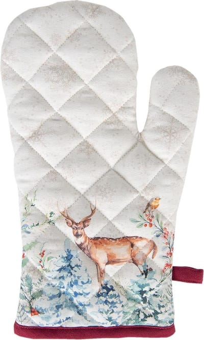 Clayre & Eef Ovenwant 18x30 cm Wit Rood Katoen Hert