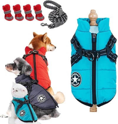 Hondenwinterjas - Hondenjas Herfst - Buitenactiviteiten Hond - Geïntegreerd Harnas - Maat XL - Meerblauw