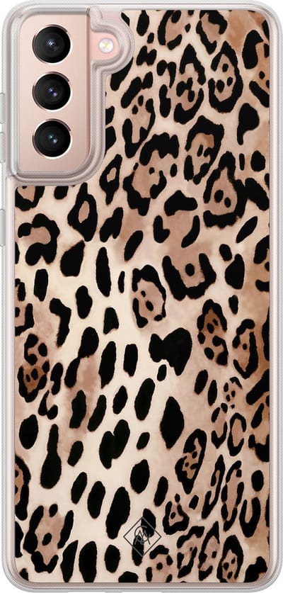 Casimoda® hoesje - Geschikt voor Samsung Galaxy S21 Plus - Luipaard print bruin - 2-in-1 case - Schokbestendig - Luipaardprint - Verhoogde randen - Bruin/beige, Transparant