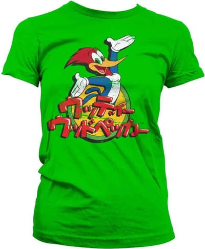 Woody Woodpecker Dames Tshirt -S- Washed Japanese Logo Groen