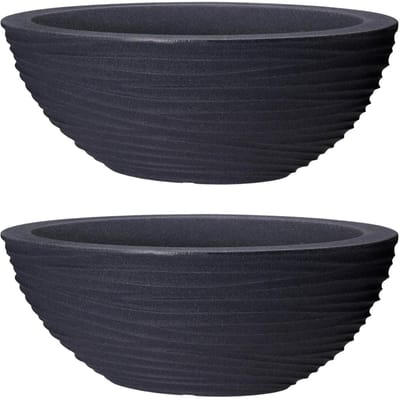Pro Garden Plantenpot/bloempot ovaal schaal Sylt - 2x - buiten - stevig kunststof - antraciet - D51 x H20 cm