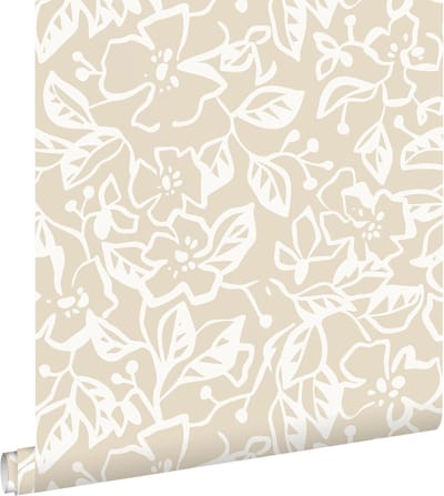 ESTAhome behang bladeren en bloemen lichtbeige - 50 x 900 cm - 131371