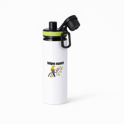 Hacebo® - vogel in een boom met eigen naam waterfles met draaidop groen - Vogels - dieren liefhebber - iemand die houdt van vogels - verjaardag - cadeau - kado - geschenk - water fles - 850ML