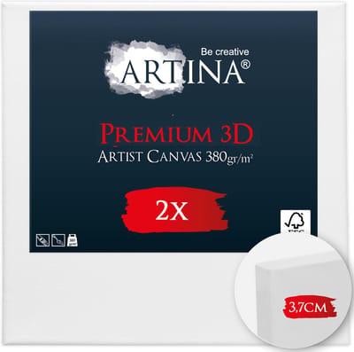Artina Set van 2 Schildersdoeken 20x20 cm 3D Premium - Voorgerekte Doeken Wit met FSC® Houten Spieraam Stabiele Voorbehandelde Canvas Schildersdoek 380g/m²