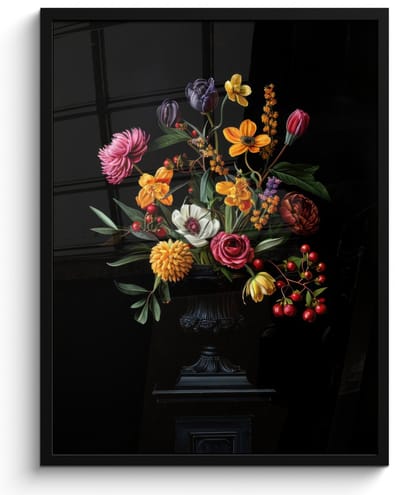 Poster in lijst - Fotolijst 50x70 cm - Posters - Sierlijk - Boeket - Bladeren - Posterlijst zwart - Decoratie - Wanddecoratie woonkamer - Muurdecoratie slaapkamer