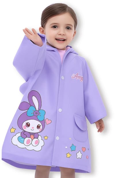 BoefieBoef Konijn Regenjas Kind 3–6 Jaar – Maat L 115–125 cm – Paarse Bunny Regenponcho met Capuchon – EVA Kinderregenjas met Rits, Zakken & Opbergtas