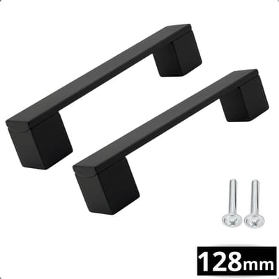 2X Handgrepen Zwart Aluminium - Boormaat 128mm - Greepjes - Handgreep - Handgrepen keukenkastjes - Handvatten - Meubelgreep zwart - Handgrepen voor deurtjes