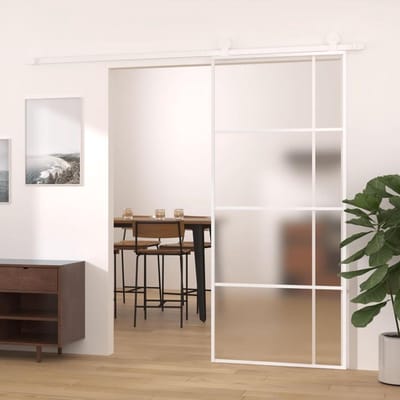 Schuifdeur | Voordeur 90x205 cm mat ESG-glas en aluminium wit