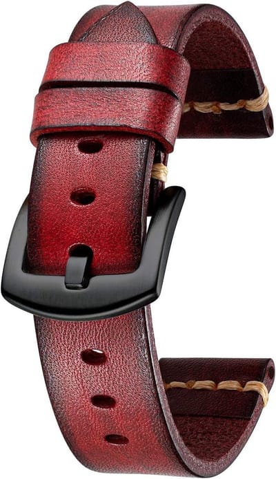 Vintage Leren Horlogeband voor Dames en Heren - Handgemaakt, Plantaardig Gelooid, 18mm tot 26mm - Retro Vervangband in Zwart, Rood, Bruin en Groen met RVS Gesp