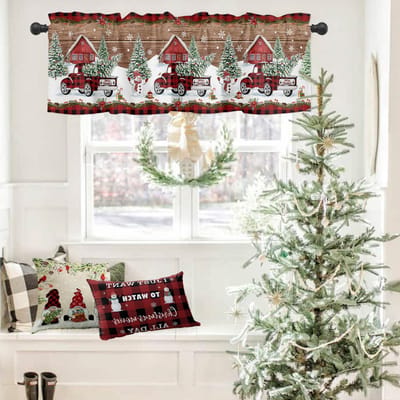 ZEDLIYU Gordijnkappen voor Ramen Keuken Woonkamer Kleine Raam Gordijnkap Kerst Sneeuwpop Kerstmis 1 Paneel, 54 x 18 Inch 54x18in white