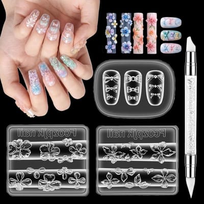 3 Stuks Herbruikbare Siliconen Nail Art Mallen met Carving Pen voor 3D Bloemen en Strikken, Ideaal voor Manicure en DIY Hars Craft Decoraties