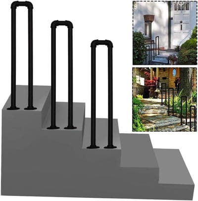 Metalen Overgangsleuning - Buiten Trapleuning - Veilige Stevigheid - Roestwerende Coating - 90 cm - Mat Zwart