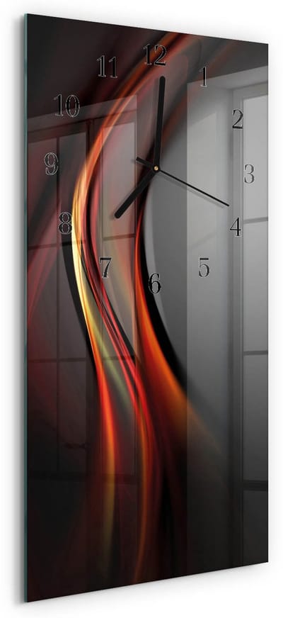 Tulup Wandklok - Patroon Klok Glas Met Opdruk - 30x60 cm - Veelkleurig Moderne Wandklok Glas - Zwarte Handen - Rechthoekige Wandklok - Wandklok Glas Met Motief - Decoratieve Glazen Klok
