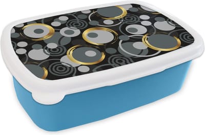 Broodtrommel Blauw - Lunchbox - Brooddoos - Goud - Cirkel - Patronen - 18x12x6 cm - Kinderen - Jongen