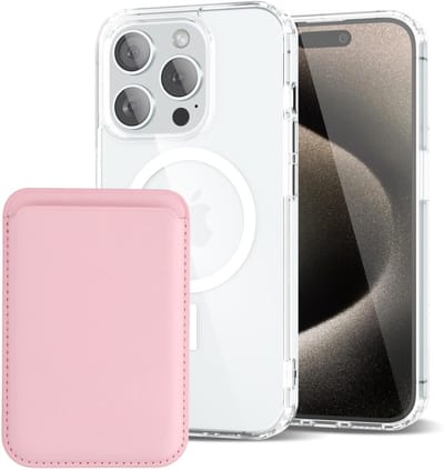 Shockproof Anti Shock Back Cover Hoesje Compatibel met MagSafe Geschikt voor: Apple iPhone 15 Pro met Magnetische Pasjeshouder - Lichtroze