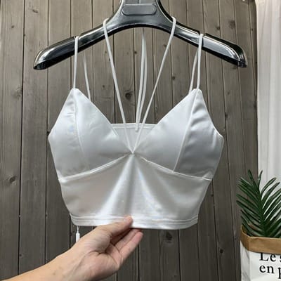 Dames Bandeau Top Zijde Comfortabele Crop Top Sexy Camisole Draadloos Zomer V-hals Mouwloos Ondergoed One Size wit