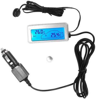 Dailygoods - Digitale auto thermometer - 12V thermometer met LCD display - Binnen en buiten temperatuurmeting - Compact formaat - Nauwkeurige temperat...