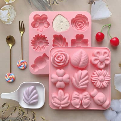 1 stuks 3D Bloem Siliconen Vorm, Herfst Siliconen Vorm Voor Halloween Snoep, Herfst Esdoornblad Noten Vormige Chocolade Snoep Taartvorm Bakplaat Vorm one-size pink