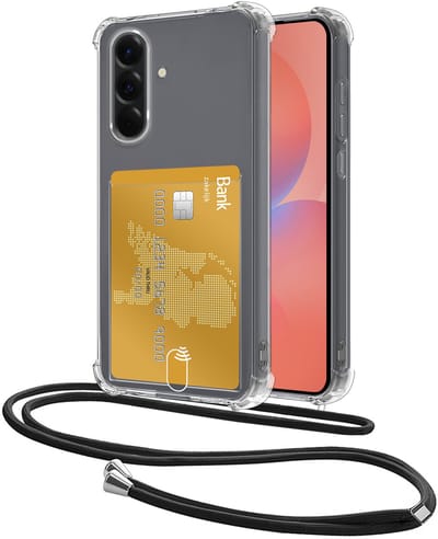 Hoes Geschikt voor Samsung Galaxy A36 Hoesje Pasjeshouder Cover Met Koord Shock Proof Case Siliconen Hoes Met Telefoonkoord en Kaarthouder - Transparant