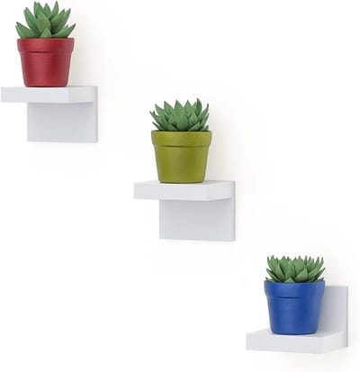 Drijvende Wandplanken Set van 3, Decoratieve Wandplanken voor Slimme Speakers en Elektronische Apparaten, Wit met 2 Installatiemogelijkheden