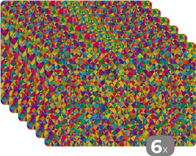 Placemat - Placemats kunststof - Patronen - Kleuren - Regenboog - Abstract - 45x30 cm - 6 stuks - Hittebestendig - Anti-Slip - Onderlegger - Afneembaar