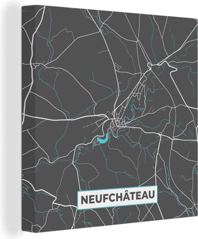 Canvas Schilderij Kaart – Plattegrond – Stadskaart – Neufchâteau – België - Grijs - 20x20 cm - Wanddecoratie