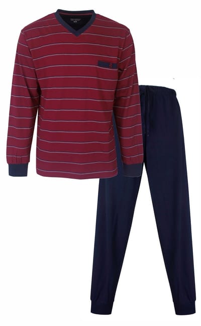 Paul Hopkins Heren Pyjama - V-hals - Katoen - Gestreept Rood - Maat S