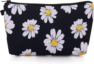Cosmetica Tas voor Reizen - Kleine Toilettas met Rits - Make-up Organizer voor Vrouwen - Zonnebloem Motief en Zwart Design