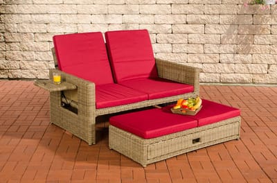 CLP Ancona - Loungebank - 5mm Poly-rotan natura robijnrood