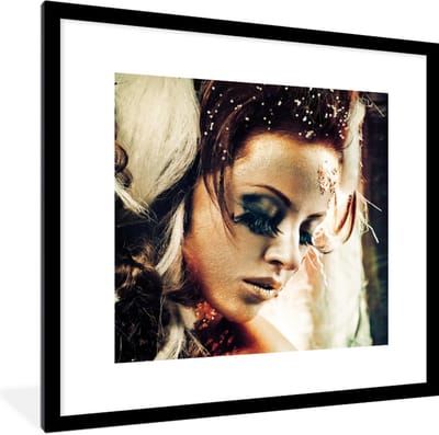 Fotolijst incl. Poster - Vrouw - Goud - Wit - 40x40 cm - Posterlijst