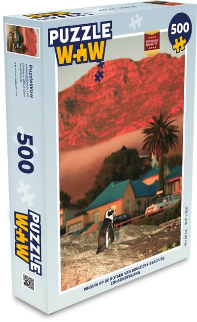 Puzzel Pinguïn op de rotsen van Boulders Beach bij zonsondergang - Legpuzzel - Puzzel 500 stukjes