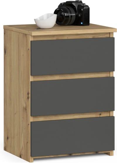 Nachtkastje CL3/40 met 3 Lades / AKORD Furniture Factory / Artisan Eik - Grafietgrijs / 40 x 57 x 35 cm