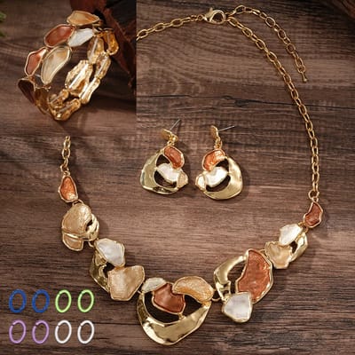 My Sweet Romance® 3-delige Dames Sieradenset – Gold, Mocha & Ivory – Ketting, Armband & Oorbellen